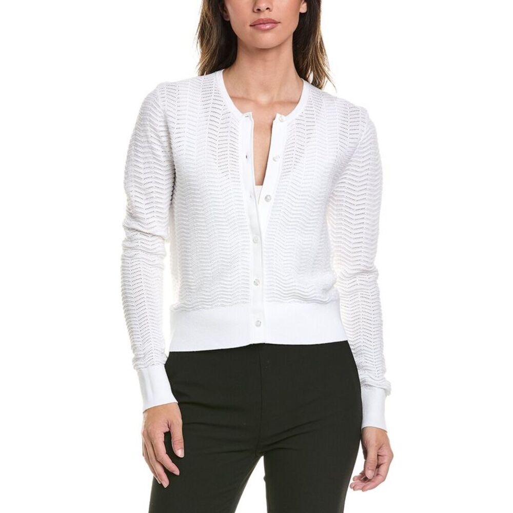 Brooks Brothers Womens  Pointelle Cropped Cardigan, White